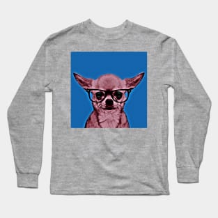 Geek Chihuahua in Warhol Pop Art Lithograph (Blue Background) - Print / Home Decor / Wall Art / Poster / Gift / Birthday / Chihuahua Lover Gift / Animal print Canvas Print Long Sleeve T-Shirt